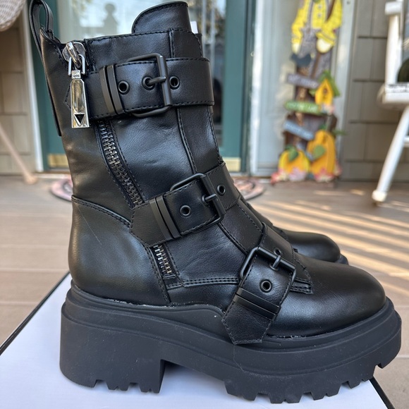 GUESS Women's Ferine Embellished Combat Boots Black Size 10 M